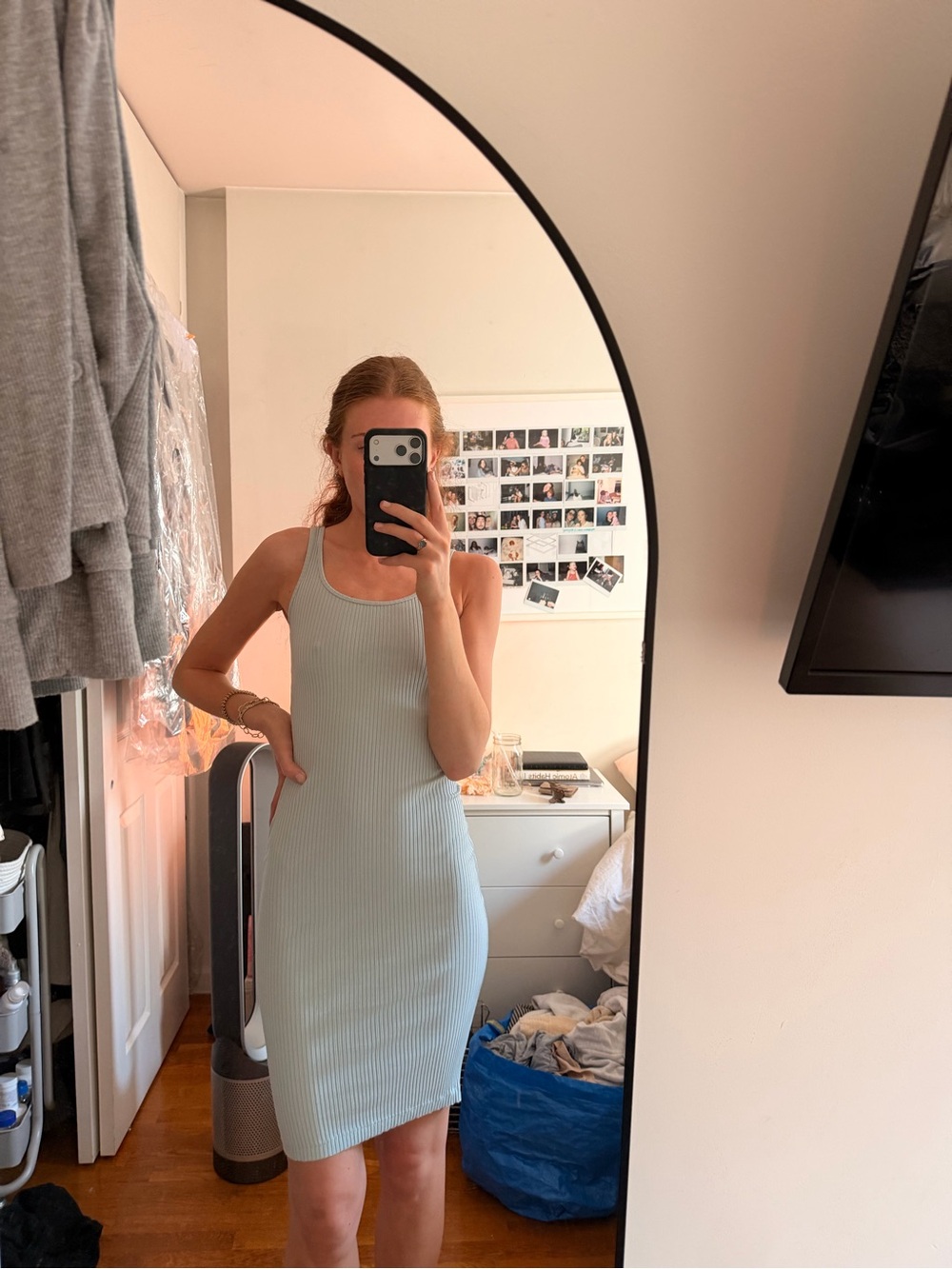 Aritzia Light Blue Ribbed Tank Midi Dress